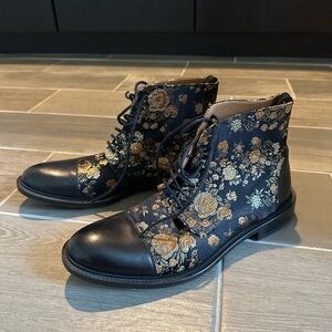 Taft Men's Floral Lace-Up Ankle Boots - Black & Gold Size 43